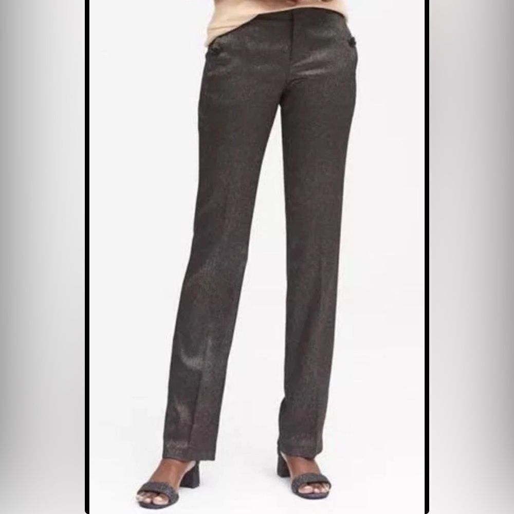 Banana Republic Logan Tweed Pants size 12 Black/Silver Straight Metallic Party